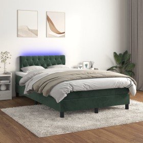 Cama box spring colchón y LED terciopelo verde oscuro 120x200cm Cama box spring colchón y LED terciopelo verde oscuro 120x200cm