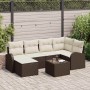 Conjunto de sofá de jardín con cojín 7 pcs Marrón Poliratán