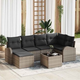 Conjunto de sofá de jardín con cojín 7 pcs Gris Poliratán
