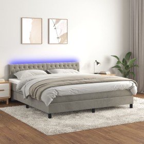 Cama box spring colchón y LED terciopelo gris claro 180x200 cm Cama box spring colchón y LED terciopelo gris claro 180x200 cm