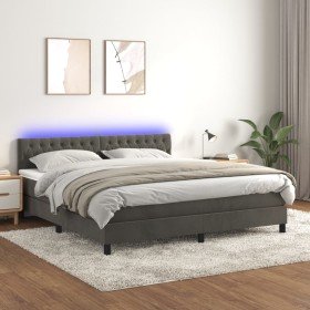 Cama box spring colchón y LED terciopelo gris oscuro 180x200 cm Cama box spring colchón y LED terciopelo gris oscuro 180x200 cm