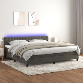 Cama box spring colchón y LED terciopelo gris oscuro 200x200 cm Cama box spring colchón y LED terciopelo gris oscuro 200x200 cm