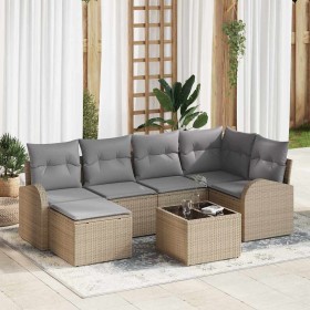 Conjunto de sofá de jardín con cojín 7 pcs Beige Poliratán