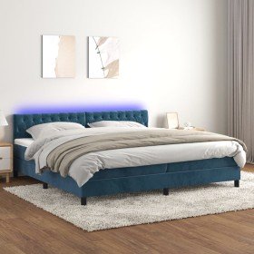 Cama box spring colchón y LED terciopelo azul oscuro 200x200 cm Cama box spring colchón y LED terciopelo azul oscuro 200x200 cm