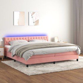 Cama box spring colchón y LED terciopelo rosa 200x200 cm Cama box spring colchón y LED terciopelo rosa 200x200 cm