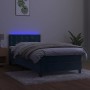 Cama box spring colchón y LED terciopelo azul oscuro 80x200 cm