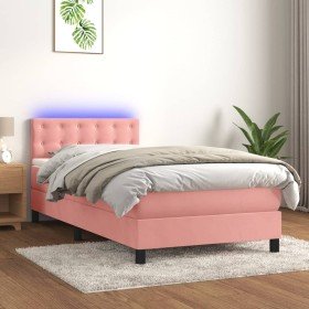 Cama box spring colchón y LED terciopelo rosa 80x200 cm Cama box spring colchón y LED terciopelo rosa 80x200 cm