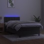 Cama box spring colchón y LED terciopelo gris oscuro 90x190 cm