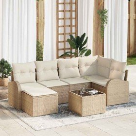 Conjunto de sofá de jardín con cojín 7 pcs Beige Poliratán