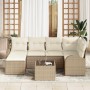 Conjunto de sofá de jardín con cojín 7 pcs Beige Poliratán