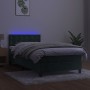 Cama box spring colchón y LED terciopelo verde oscuro 90x200 cm