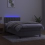 Cama box spring colchón y LED terciopelo gris claro 100x200 cm