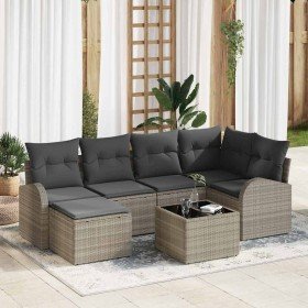 Conjunto de sofá de jardín con cojín 7 pcs Gris claro Poliratán Conjunto de sofá de jardín con cojín 7 pcs Gris claro Poliratán