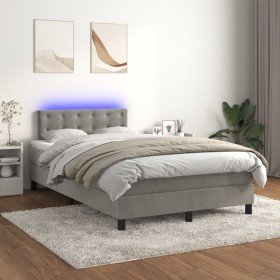Cama box spring colchón y LED terciopelo gris claro 120x200 cm Cama box spring colchón y LED terciopelo gris claro 120x200 cm