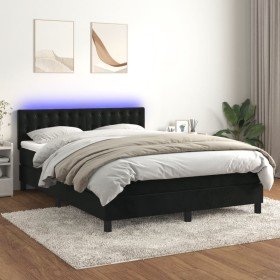 Cama box spring colchón y LED terciopelo negro 140x190 cm Cama box spring colchón y LED terciopelo negro 140x190 cm