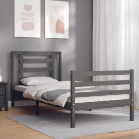 Estructura de cama con cabecero madera maciza gris 100x200 cm