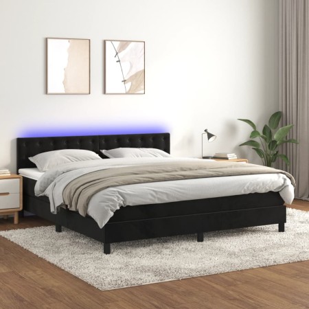 Cama box spring colchón y LED terciopelo negro 160x200 cm