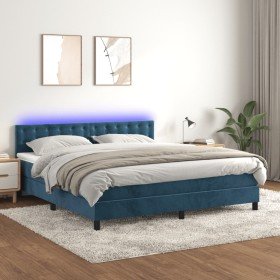 Cama box spring colchón y LED terciopelo azul oscuro 180x200 cm Cama box spring colchón y LED terciopelo azul oscuro 180x200 cm