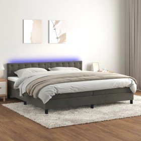 Cama box spring colchón y LED terciopelo gris oscuro 200x200 cm Cama box spring colchón y LED terciopelo gris oscuro 200x200 cm