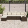 Conjunto de sofá de jardín con cojín 7 pcs Marrón Poliratán