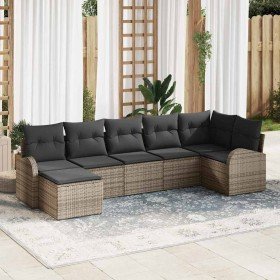 Conjunto de sofá de jardín con cojín 7 pcs Gris Poliratán en Conjuntos de jardín | Comprar online en Foro24