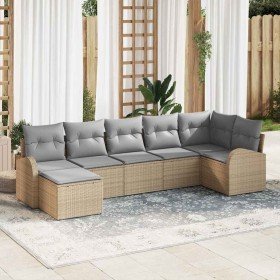 Conjunto de sofá de jardín con cojín 7 pcs Beige Poliratán