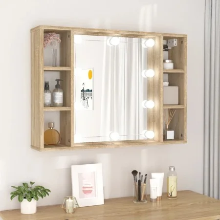 Mueble con espejo y luces LED roble Sonoma 76x15x55 cm de vidaXL, Tocadores de baño - Ref: Foro24-808858, Precio: 69,18 €, De...