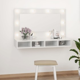 Mueble con espejo y luces LED blanco brillante 90x31,5x62 cm