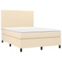 Cama box spring colchón y luces LED tela crema 140x200 cm