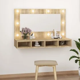 Möbel mit Spiegel und LED-Lichtern in Eiche Sonoma Farbe, 90x31,5x62 cm. von vidaXL, Badezimmerwaschtische - Ref: Foro24-8088...