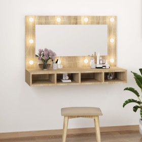 Mueble con espejo y luces LED color roble Sonoma 90x31,5x62 cm
