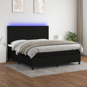 Cama box spring colchón y luces LED tela negro 180x200 cm Cama box spring colchón y luces LED tela negro 180x200 cm