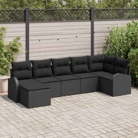 Conjunto de sofá de jardín con cojín 7 pcs Negro Poliratán