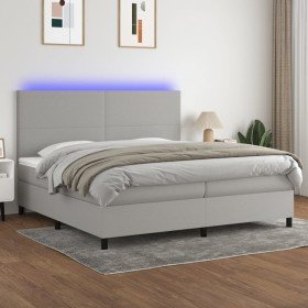 Cama box spring con colchón tela y LED gris claro 200x200 cm Cama box spring con colchón tela y LED gris claro 200x200 cm