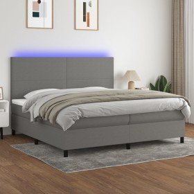 Cama box spring colchón y luces LED tela gris claro 200x200 cm Cama box spring colchón y luces LED tela gris claro 200x200 cm