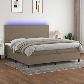 Cama box spring colchón y luces LED tela gris taupe 200x200 cm Cama box spring colchón y luces LED tela gris taupe 200x200 cm