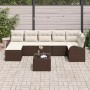 Conjunto de sofá de jardín con cojín 8 pcs Marrón Poliratán