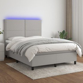 Cama box spring colchón y luces LED tela gris claro 140x200 cm Cama box spring colchón y luces LED tela gris claro 140x200 cm