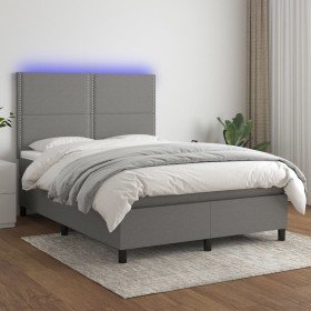 Cama box spring colchón y luces LED tela gris oscuro 140x200 cm Cama box spring colchón y luces LED tela gris oscuro 140x200 cm