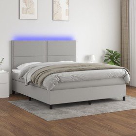 Cama box spring colchón y luces LED tela gris claro 180x200 cm Cama box spring colchón y luces LED tela gris claro 180x200 cm