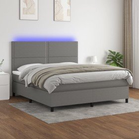 Cama box spring colchón y luces LED tela gris oscuro 180x200 cm Cama box spring colchón y luces LED tela gris oscuro 180x200 cm