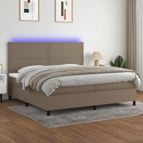 Cama box spring colchón y luces LED tela gris taupe 200x200 cm Cama box spring colchón y luces LED tela gris taupe 200x200 cm