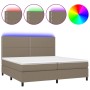 Cama box spring colchón y luces LED tela gris taupe 200x200 cm