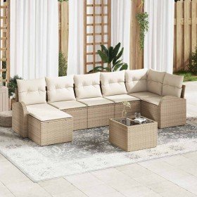 Conjunto de sofá de jardín con cojín 8 pcs Beige Poliratán Conjunto de sofá de jardín con cojín 8 pcs Beige Poliratán