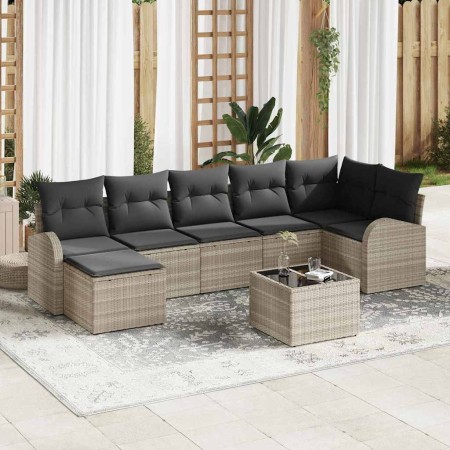 Conjunto de sofá de jardín con cojín 8 pcs Gris claro Poliratán