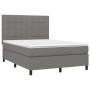 Cama box spring colchón y luces LED tela gris oscuro 140x190 cm