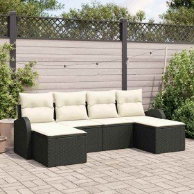 Conjunto de sofá de jardín con cojín 6 pcs Negro Poliratán