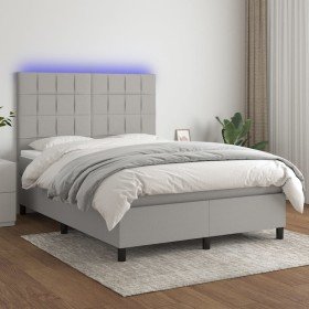 Cama box spring colchón y luces LED tela gris claro 140x200 cm Cama box spring colchón y luces LED tela gris claro 140x200 cm