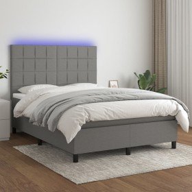 Cama box spring colchón y luces LED tela gris oscuro 140x200 cm Cama box spring colchón y luces LED tela gris oscuro 140x200 cm