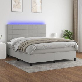 Cama box spring colchón y luces LED tela gris claro 160x200 cm Cama box spring colchón y luces LED tela gris claro 160x200 cm